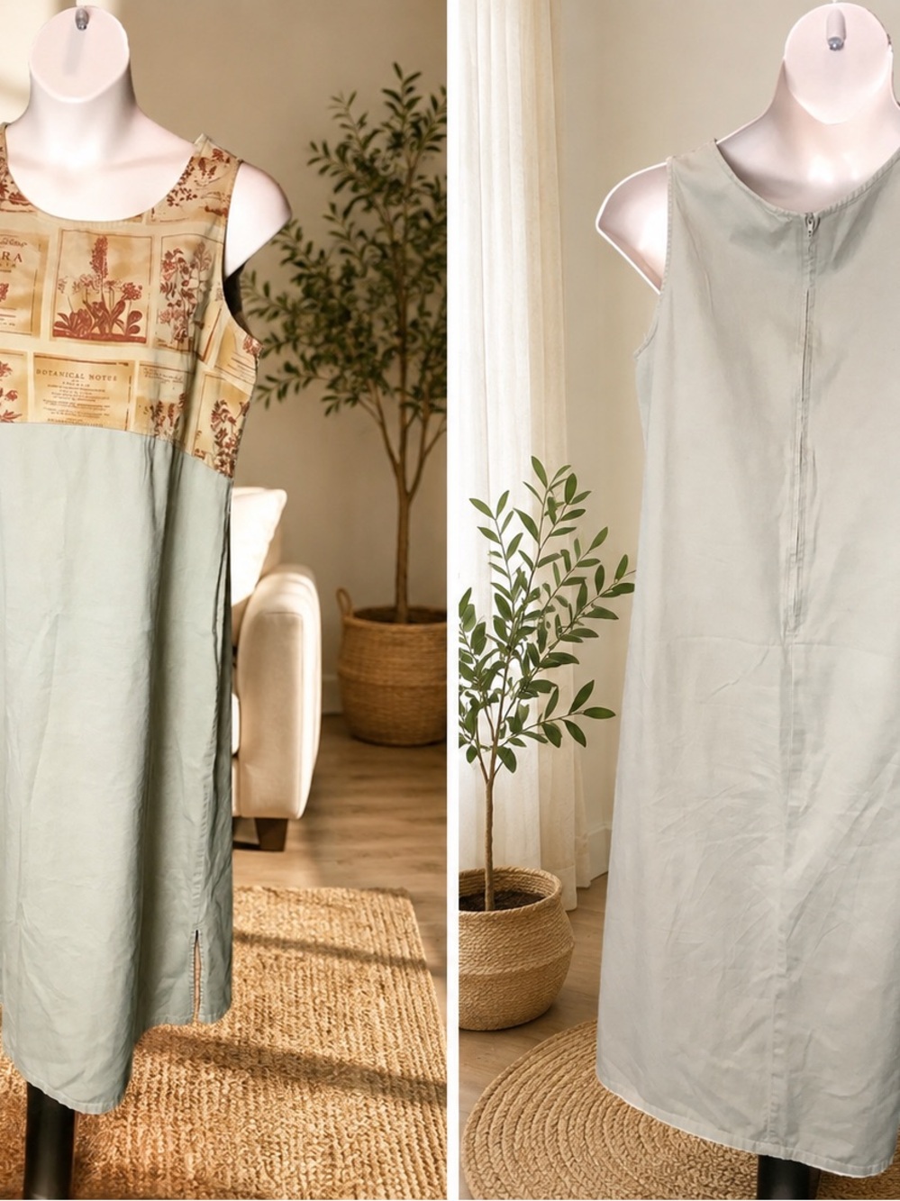 Sleeveless Maxi Dress in Light Sage with Botanical Yoke